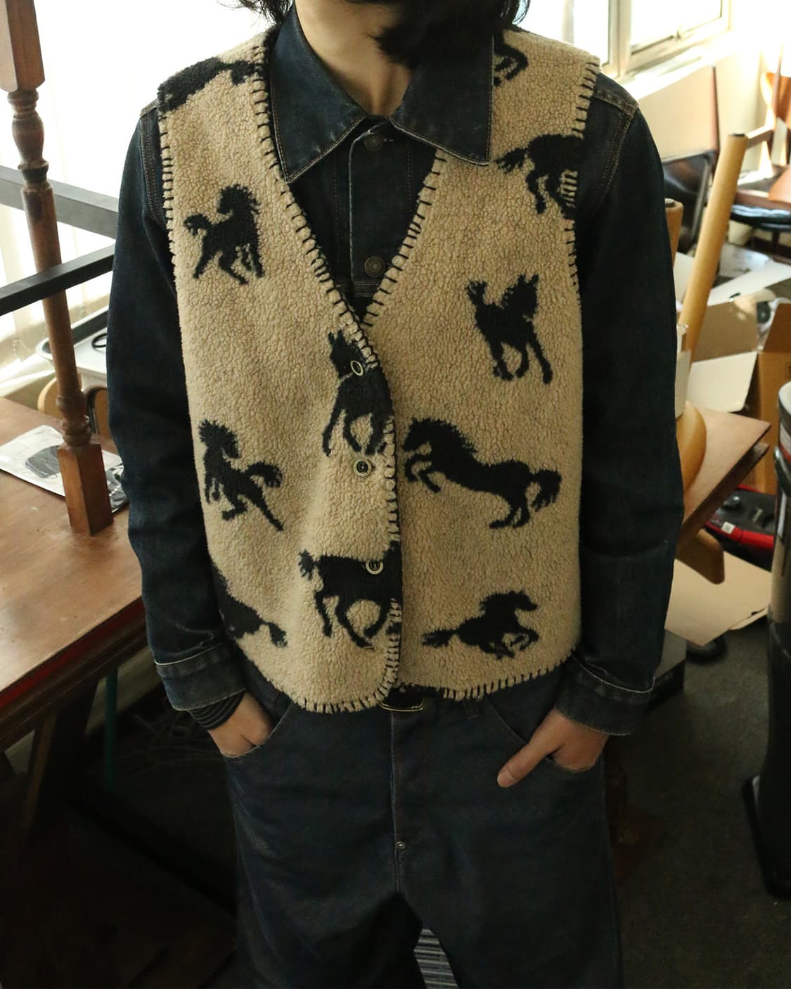 80s USA 빈티지 웨스턴 플리스 베스트  상품이미지1