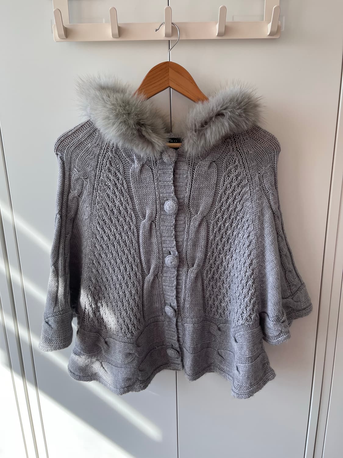 Jaypo 퍼 후드 울니트 케이프 가디건 상품이미지7