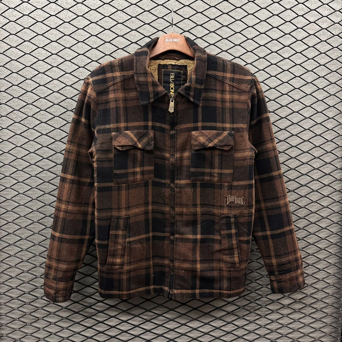 빌라봉 체크 집업자켓 보아 안감 언밸런스 피스 로고 디테일 상품이미지2