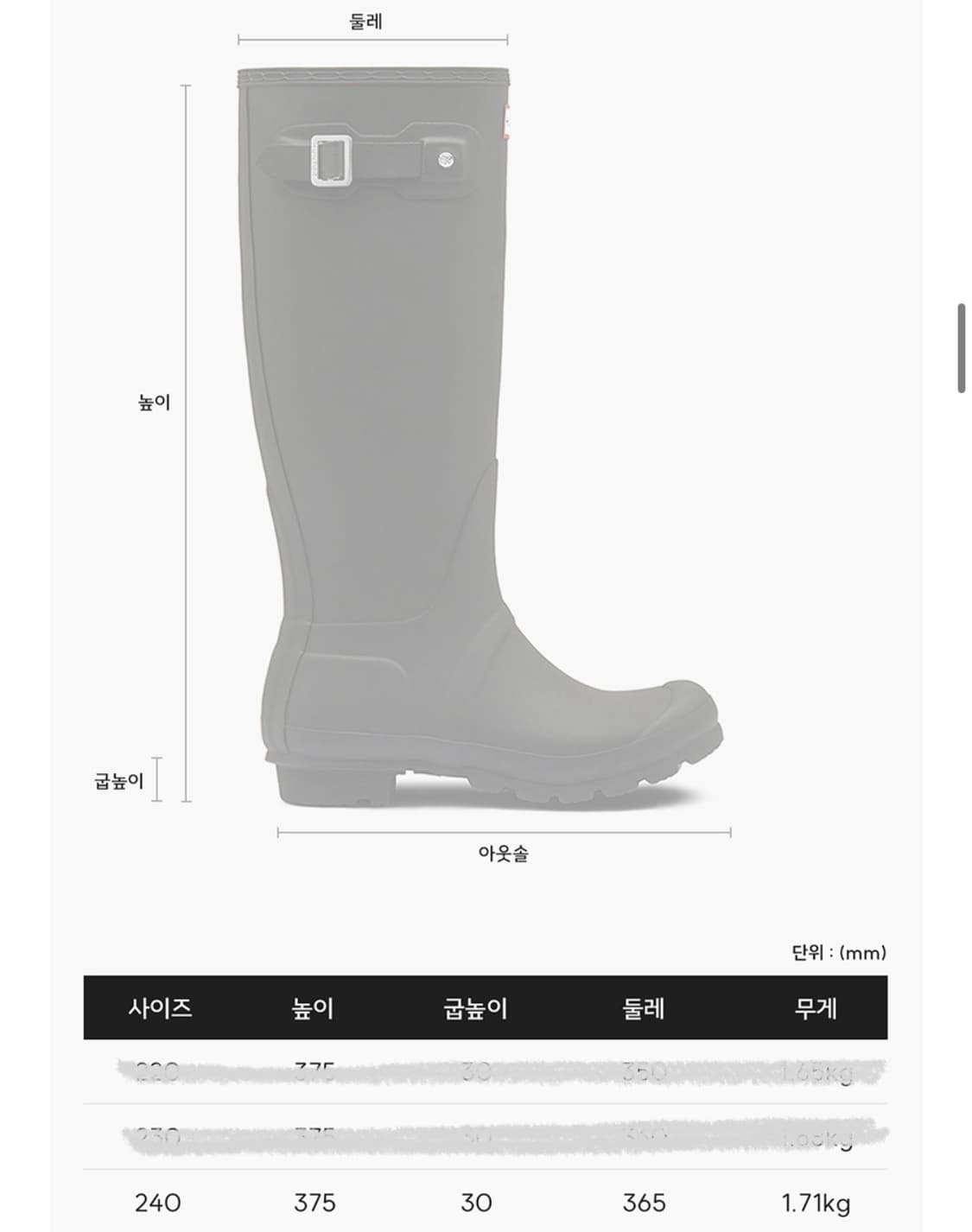 헌터 오리지날 톨 레인부츠 블랙 (풀박스) 상품이미지6