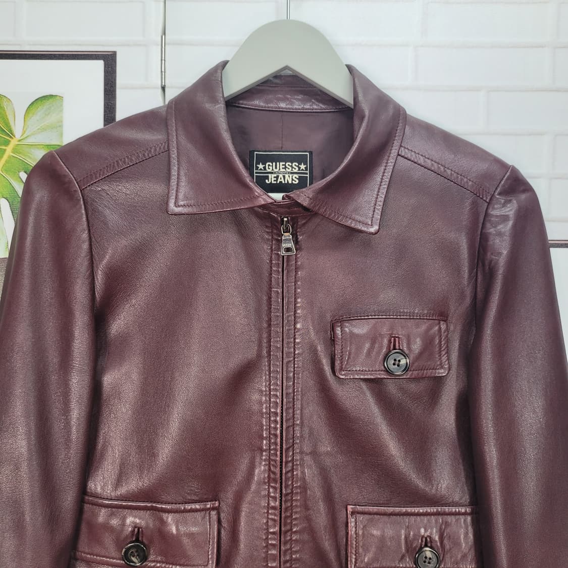80s 게스 진스 USA 양가죽 라이더 포켓 자켓 90사이즈 상품이미지2