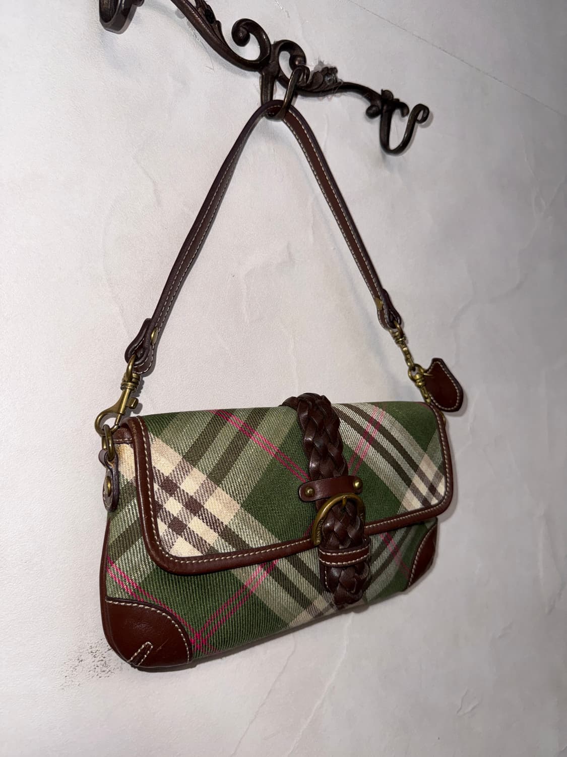 Bean pole khaki brown check shoulder bag 상품이미지2