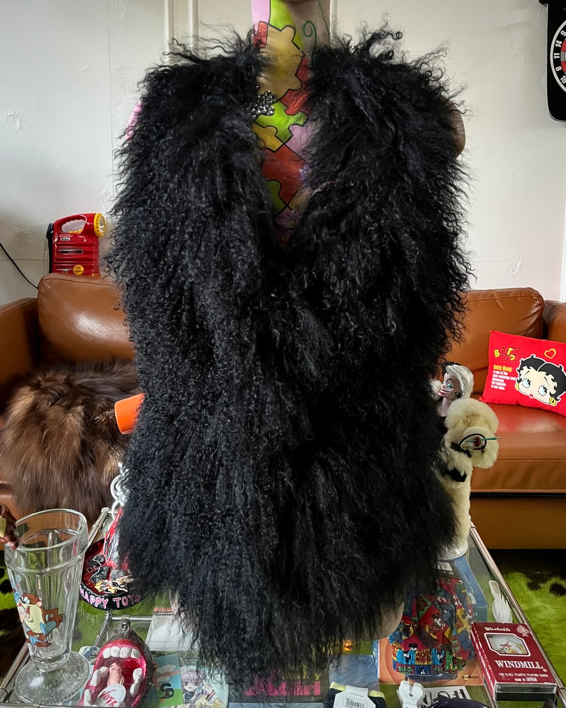 SNIDEL スナイデル Japan Black Long Fur Vest 상품이미지3