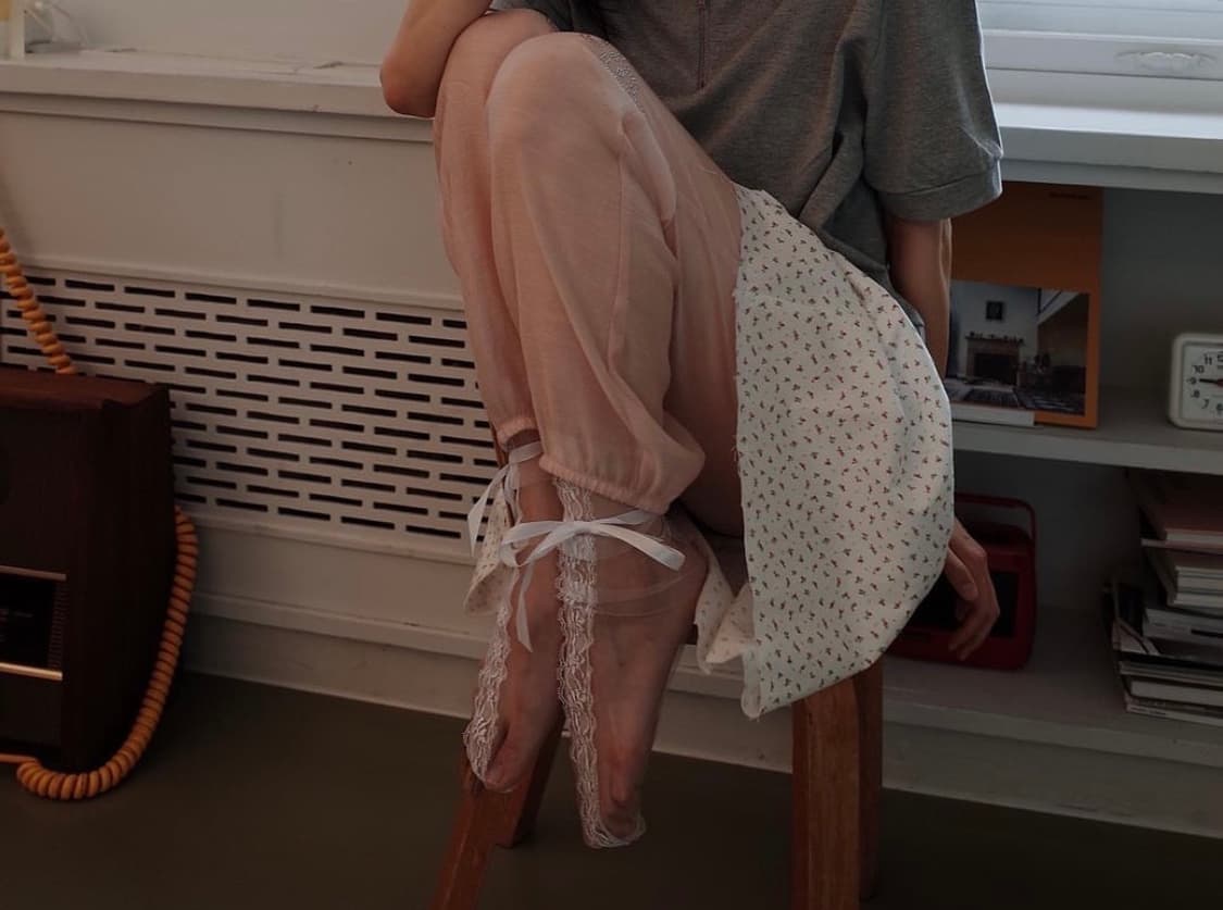 샵페어리 시스루 큐빅 팬츠 블루 faerie 상품이미지5