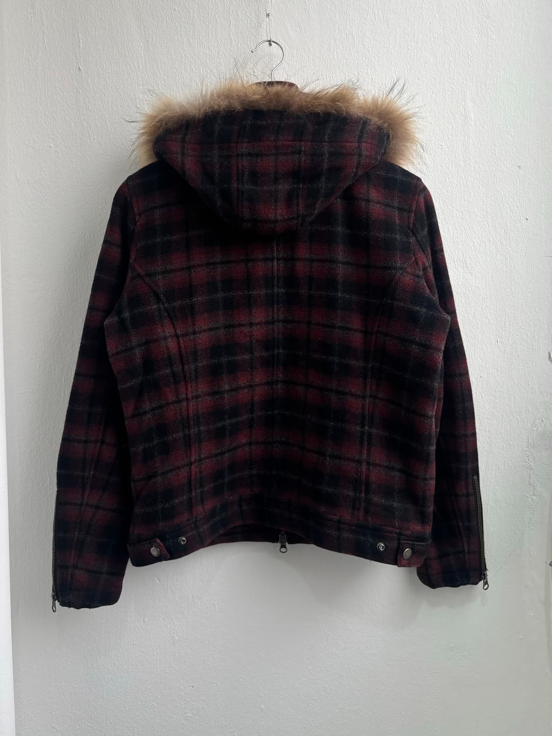 Japanese Vintage Check Fur Hood Jacket 상품이미지5