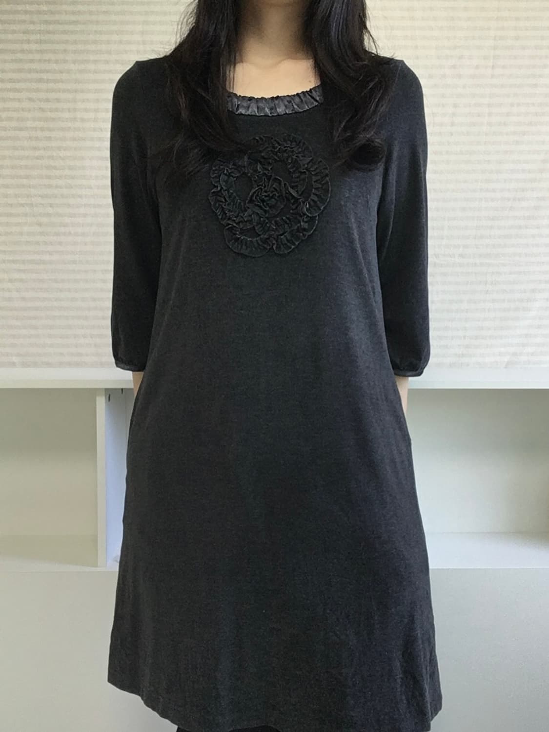 jpn vintage 차콜 플라워 패턴 레이스 원피스 상품이미지2