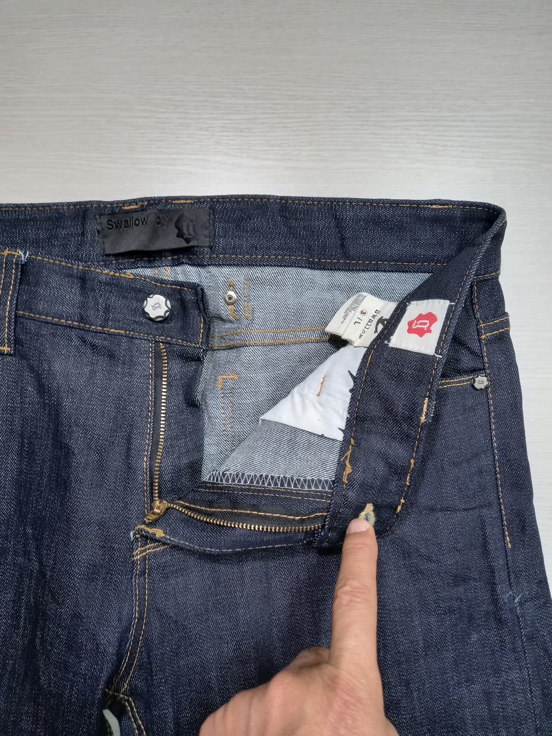 32 새상품 Swallow Kor 생지 스판 슬림일자 진청 32-346 상품이미지7