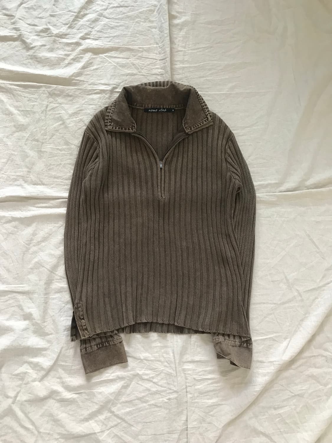 JPN 카라 골지 브라운 니트 반집업 상품이미지5