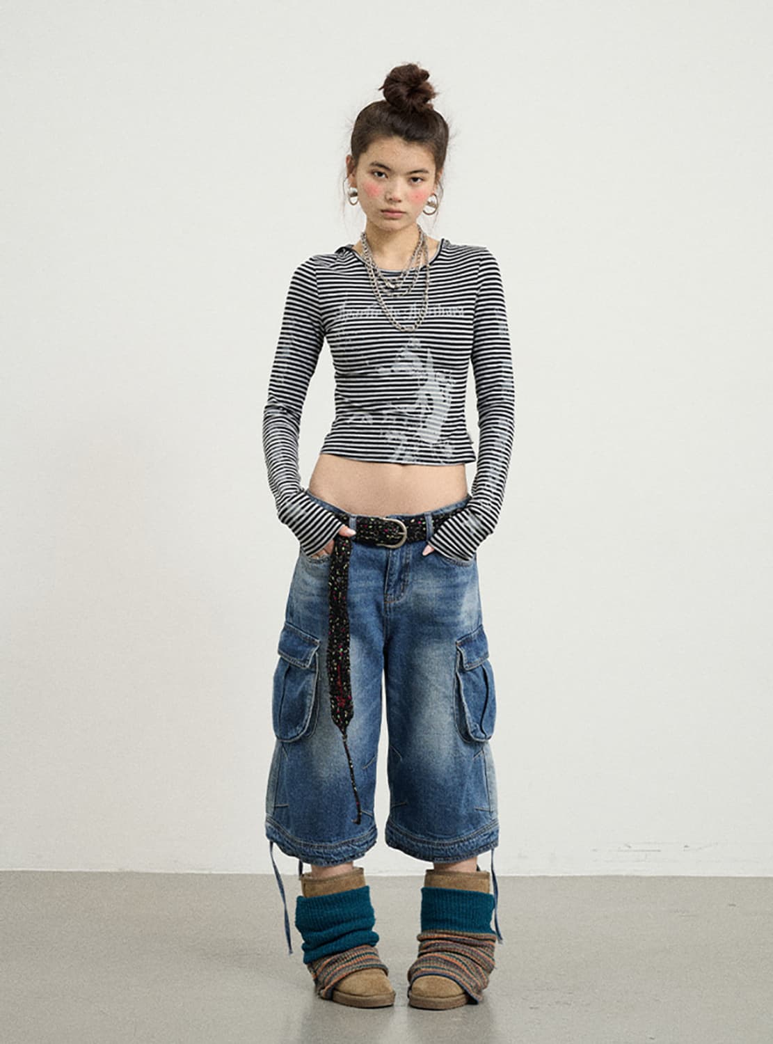 String Hem Washed Denim Shorts 상품이미지1