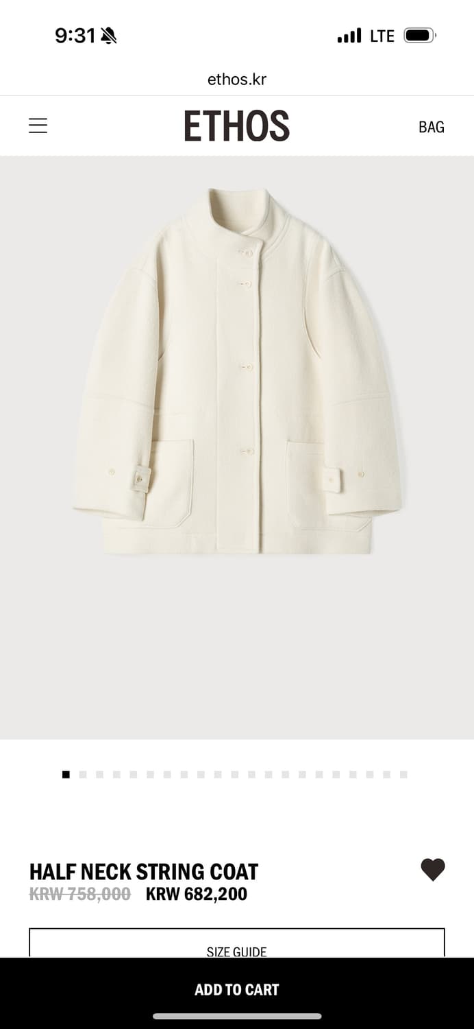 새상품) 에토스 하프넥 스트링 코트 아이보리 상품이미지1