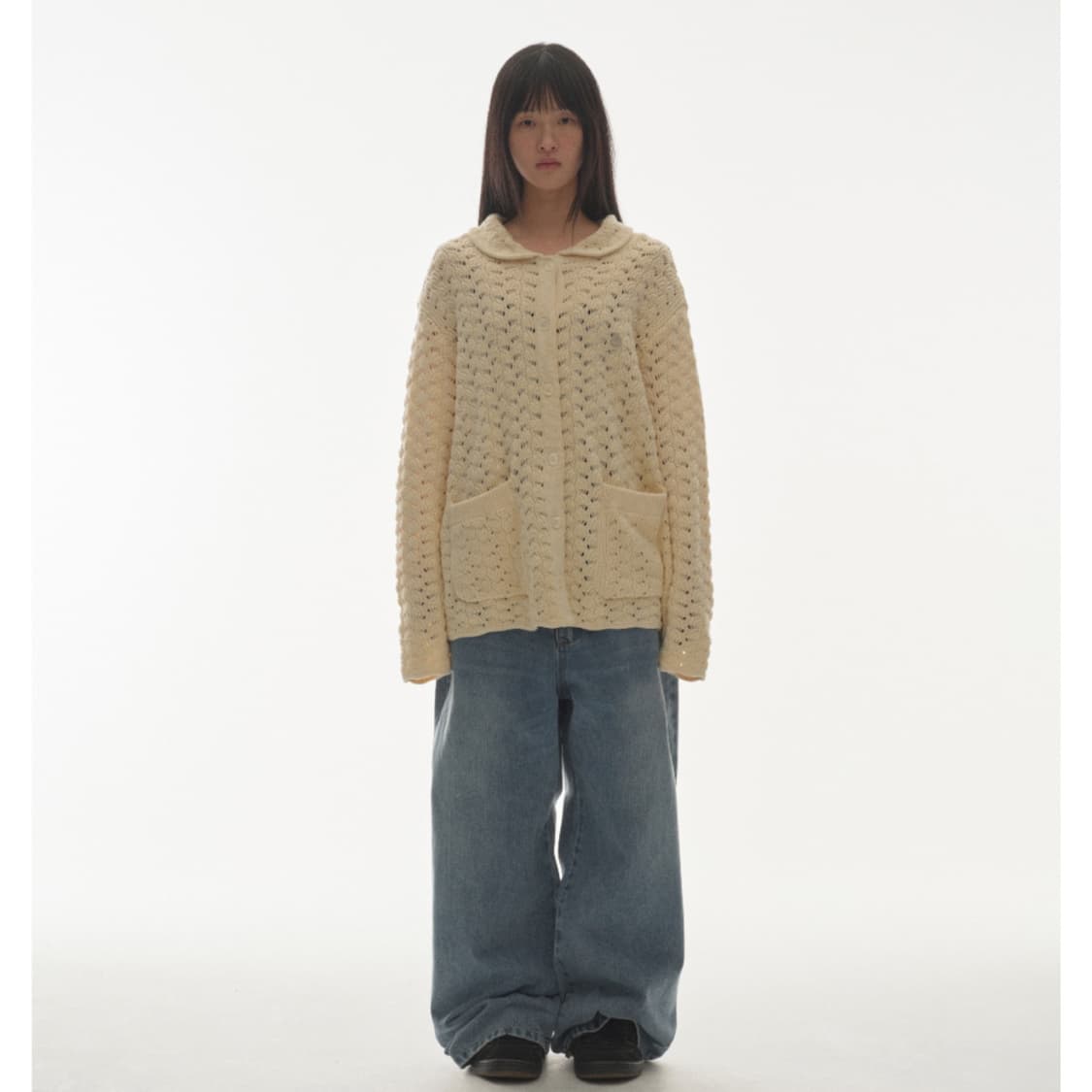 코이세이오 웨이브 니트 가디건 아이보리 상품이미지2