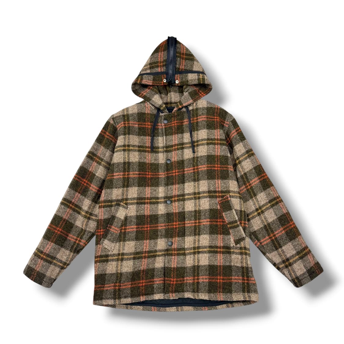 JPN 케이프 후드 체크 울 숏코트 상품이미지1