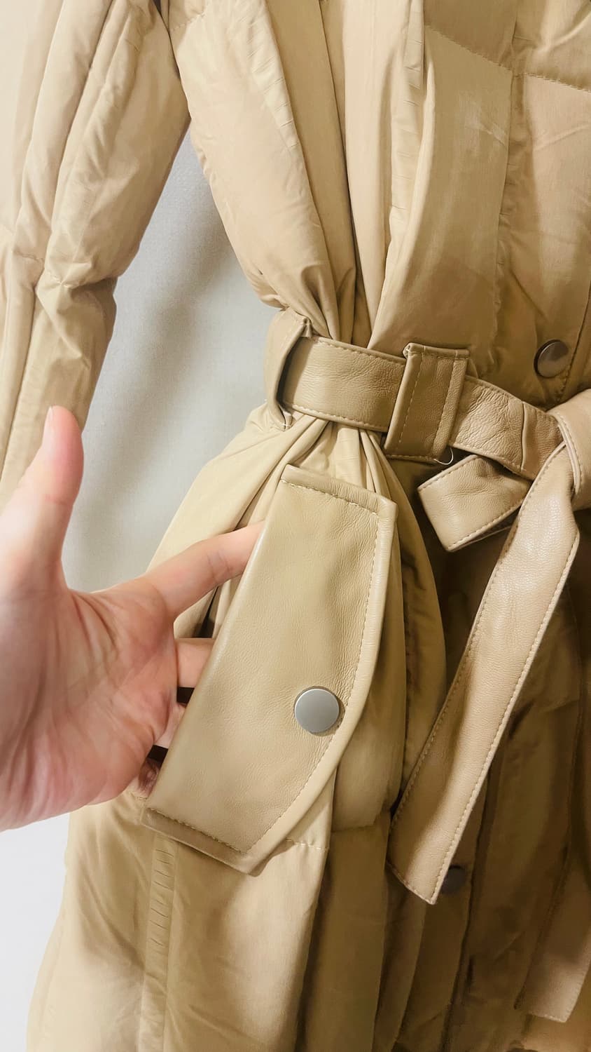 새상품) 수입 리얼밍크 카라 램스킨 트리밍 다운 롱 패딩 코트 F 상품이미지5