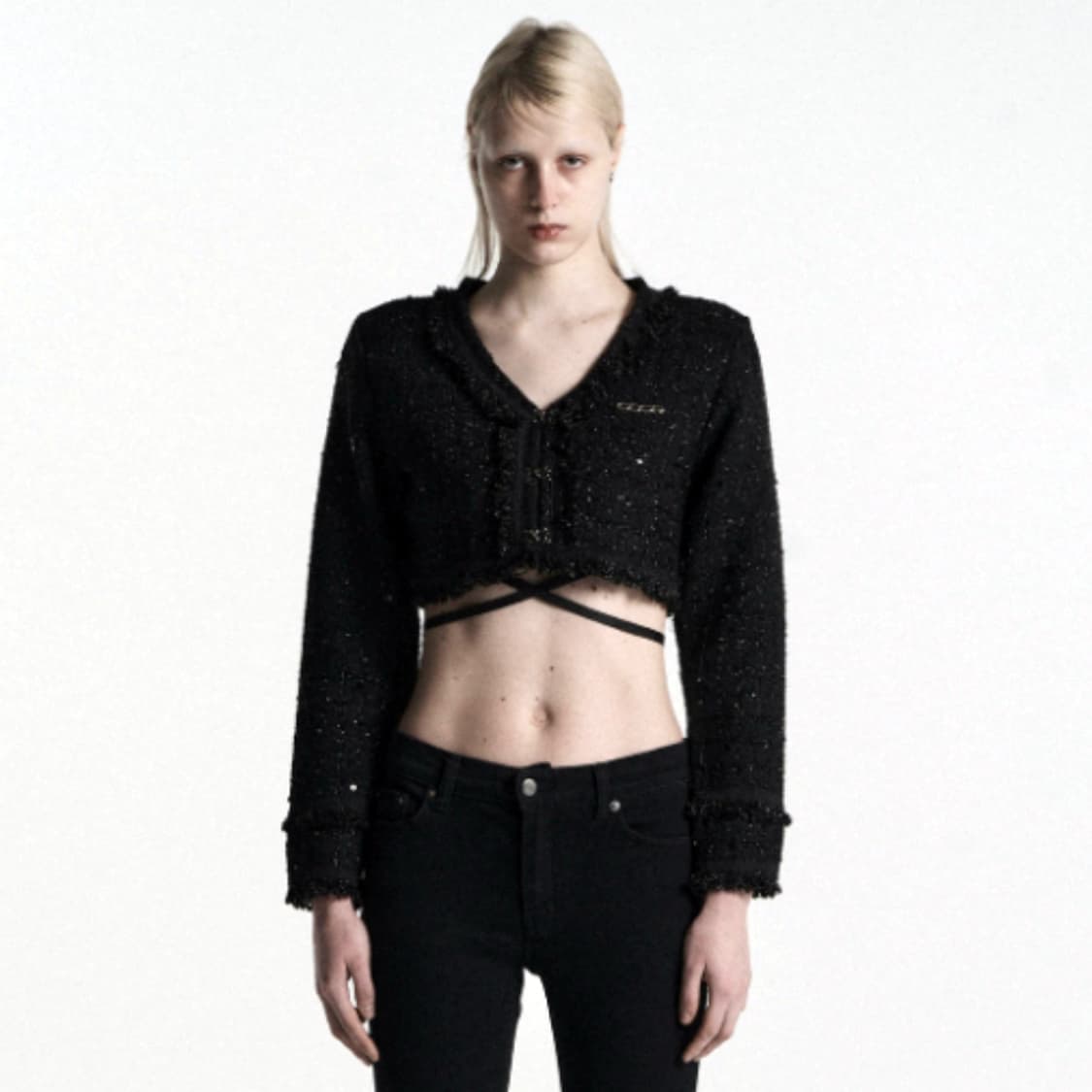 오도어(ODOR) 트위드 크롭 가디건 55-66 새상품 상품이미지1