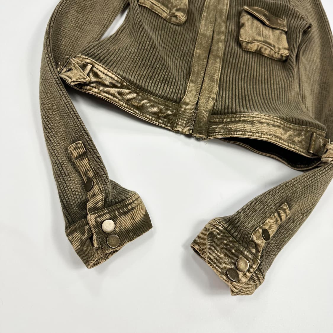 VTG 빈티지 여성 슬림핏 골지 니트 자켓 카키 여성XS 상품이미지4