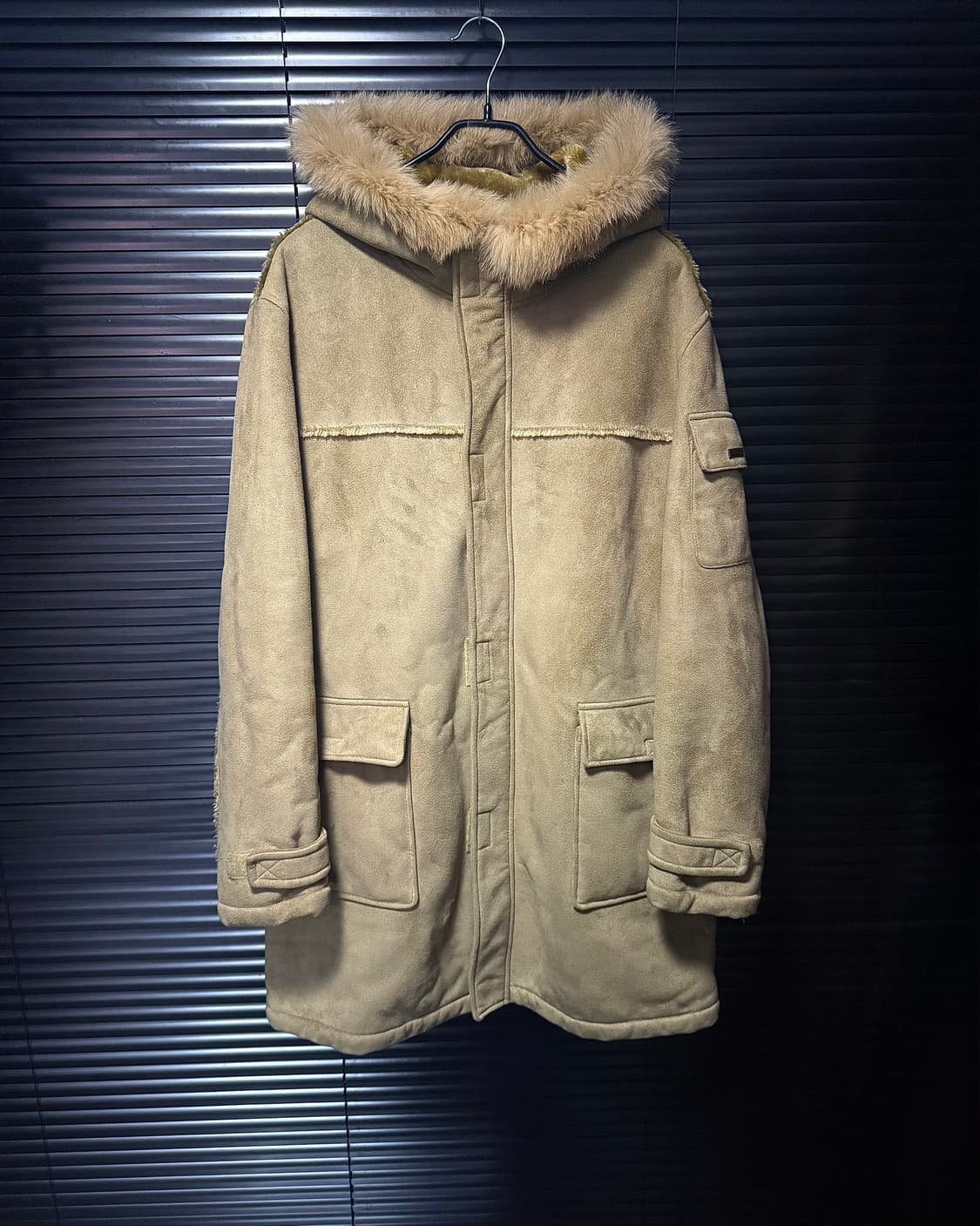 BASIC G.V JEANS 베이지 후드 무스탕 코트 여우 폭스 털 퍼 상품이미지1