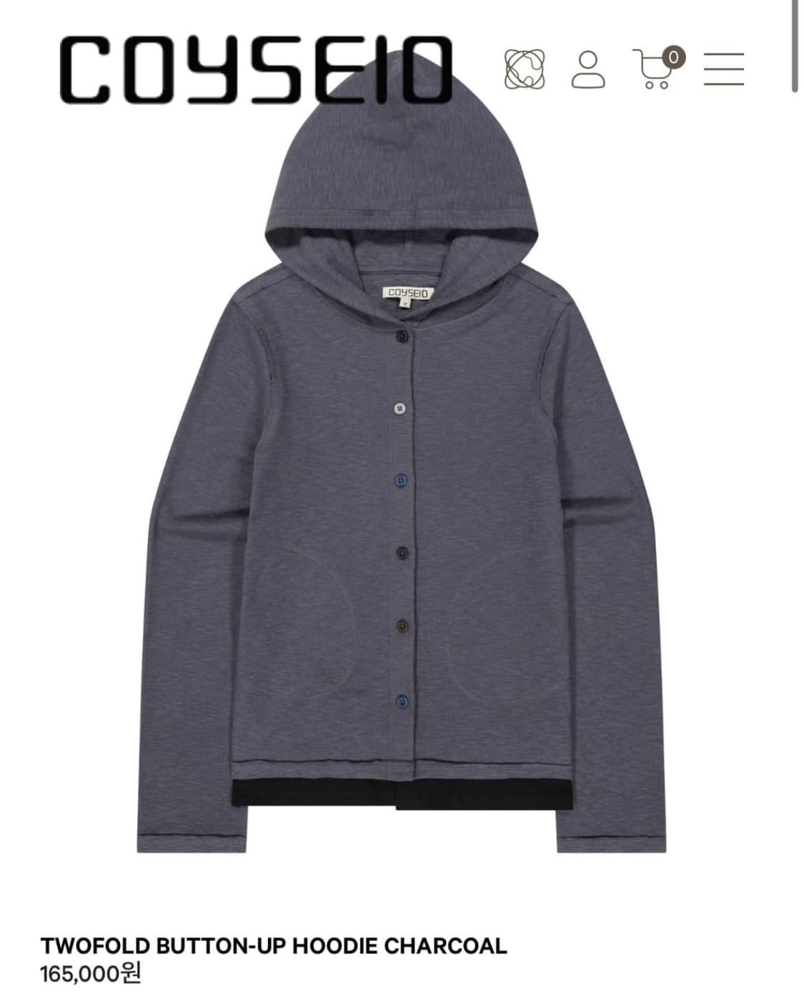 새상품) TWOFOLD BUTTON-UP HOODIE CHARCOAL 1 상품이미지1