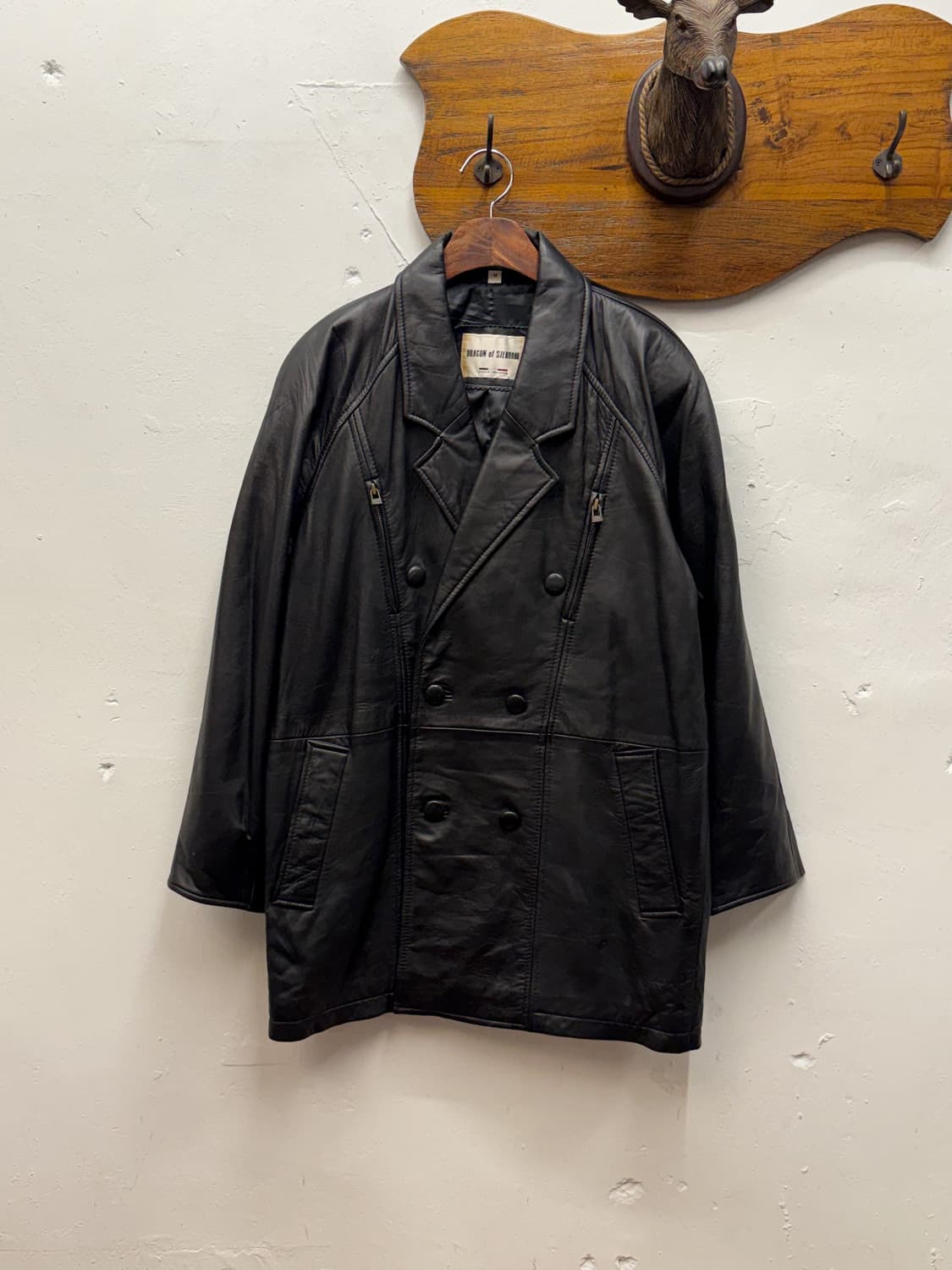 90s Double-Breasted Leather Car Coat 상품이미지1