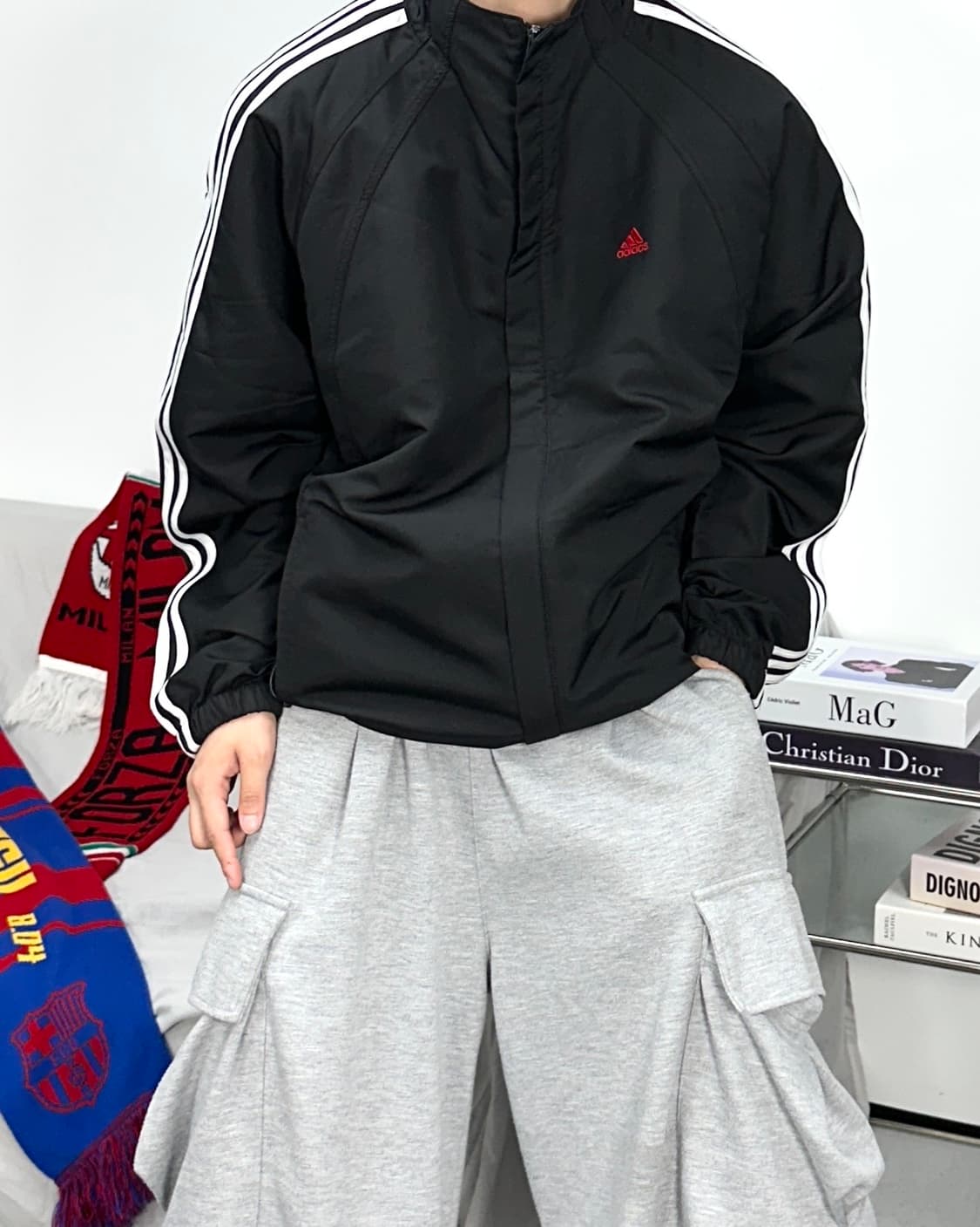 아디다스 블랙 화이트 삼선 바람막이 XL 상품이미지2