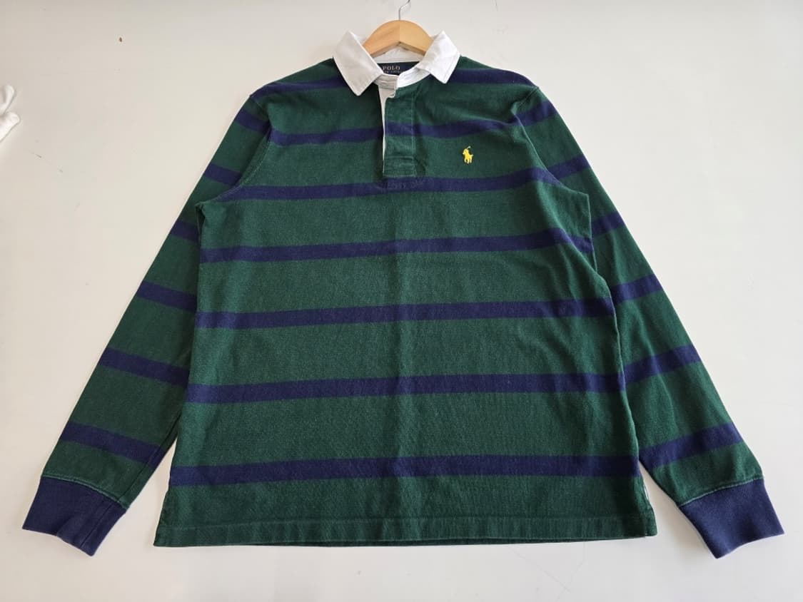 폴로 랄프로렌 스트라이프 코튼 럭비 카라 셔츠 그린/네이비 상품이미지1