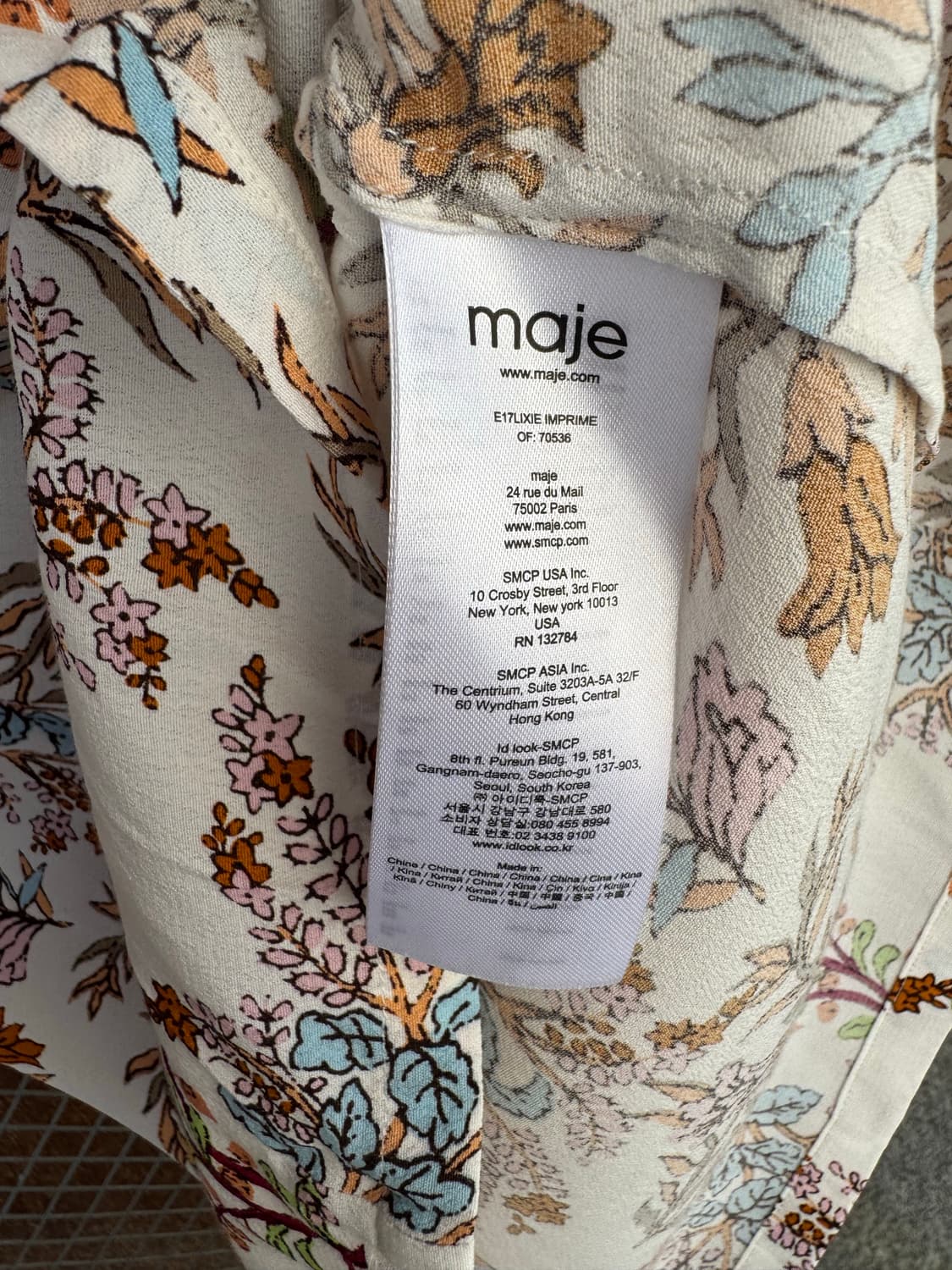 마쥬 maje 플라워 패턴 프린팅 리본 끈 러플 블라우스 셔츠 s 새상품 상품이미지9