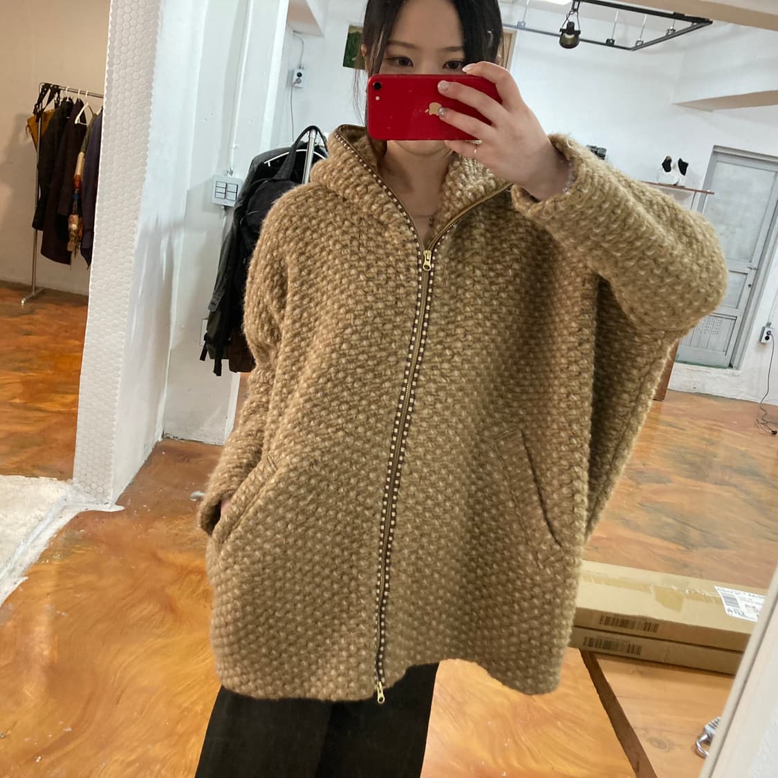 츠모리 치사토 유니크 패턴 오버핏 후드 집업 상품이미지3
