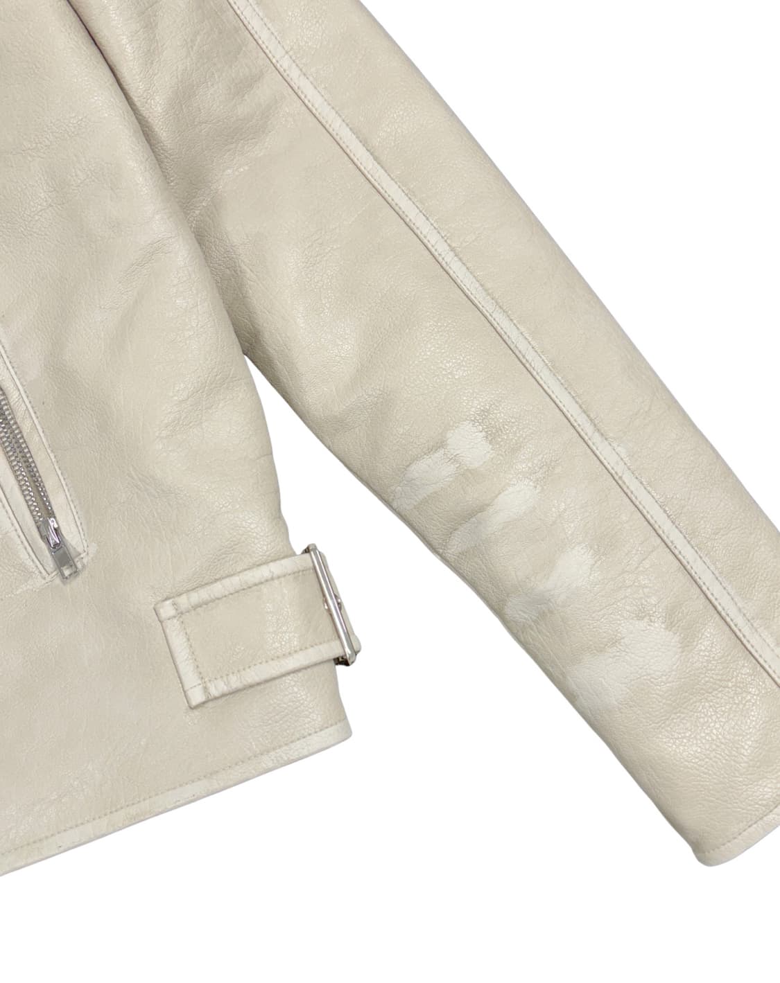 페일제이드 빈티지워싱 패디드 바이커 레더 자켓 아이보리 상품이미지5