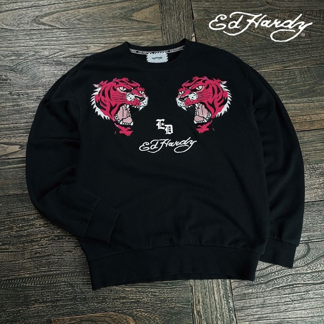 [에드하디] 더블 타이거 자수 루즈핏 맨투맨 블랙 M19865 상품이미지1