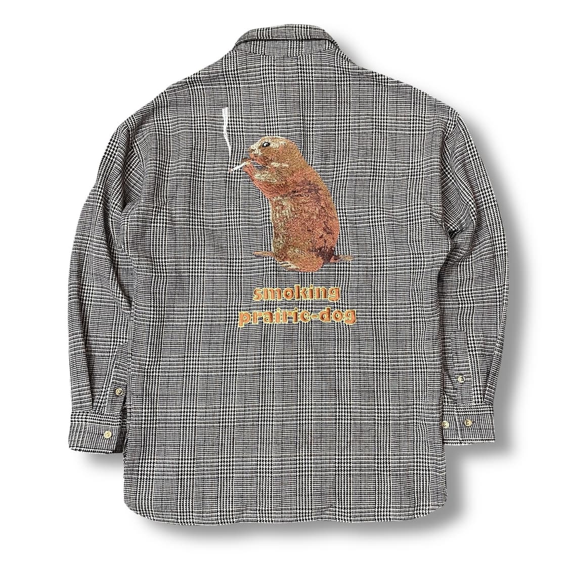 빈티지 브라운 하운드체크 자수 워크 셔츠 자켓 S 상품이미지2