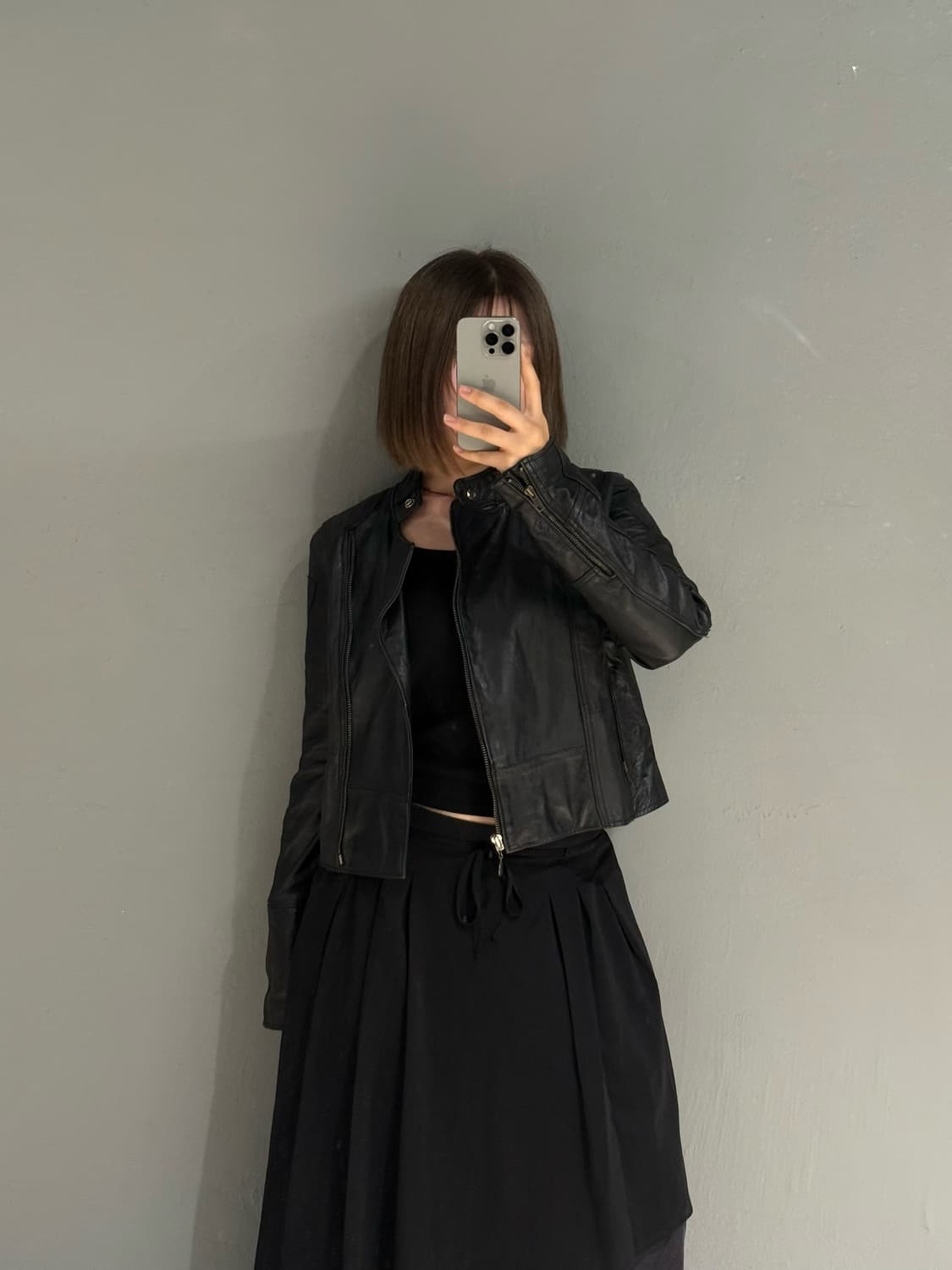 neck button biker mood leather jk 상품이미지2