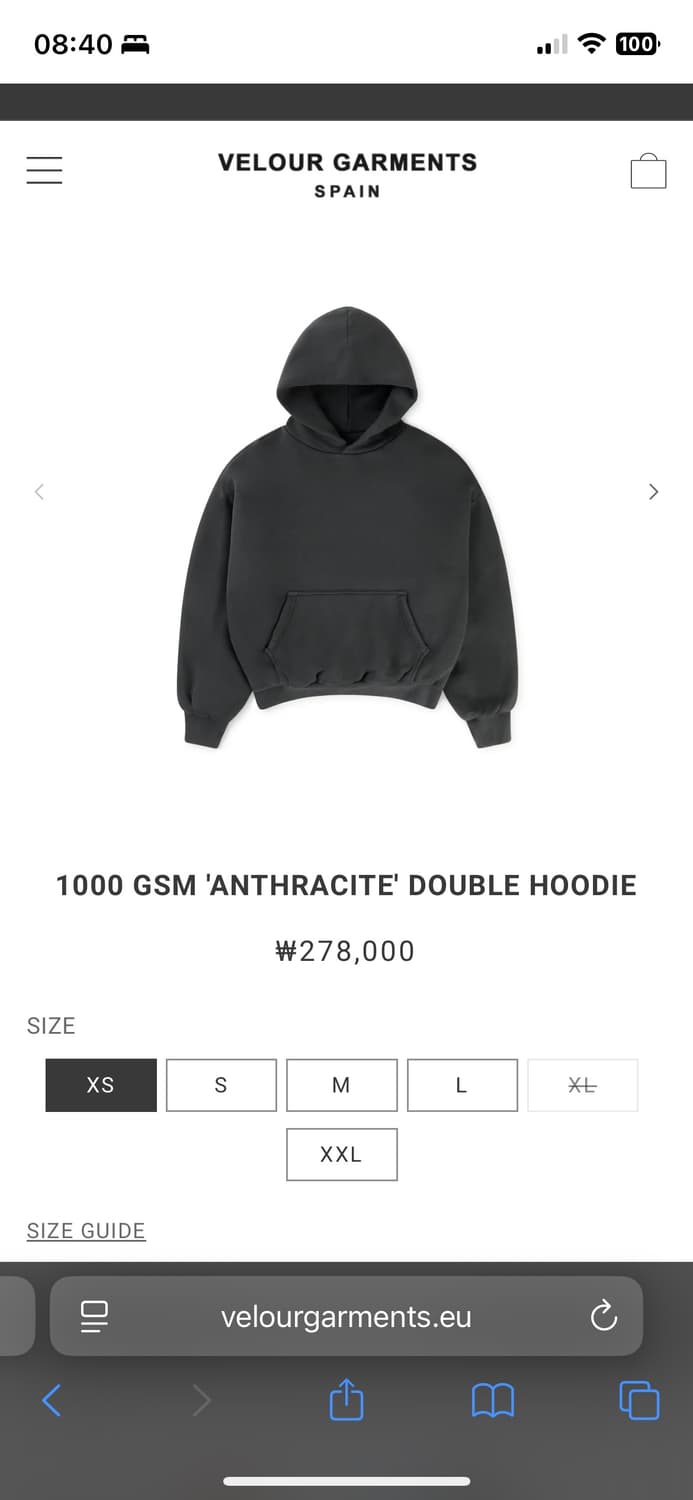 [XL,110] 벨루어 가먼츠 1000 Gsm 후디 상품이미지3