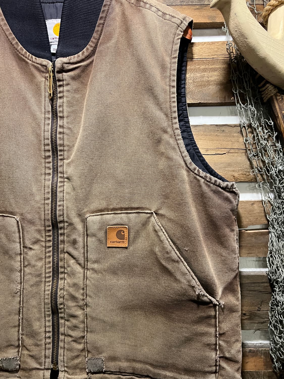 [L]칼하트 USA 빈티지 워싱 다크브라운 워크 베스트 상품이미지3