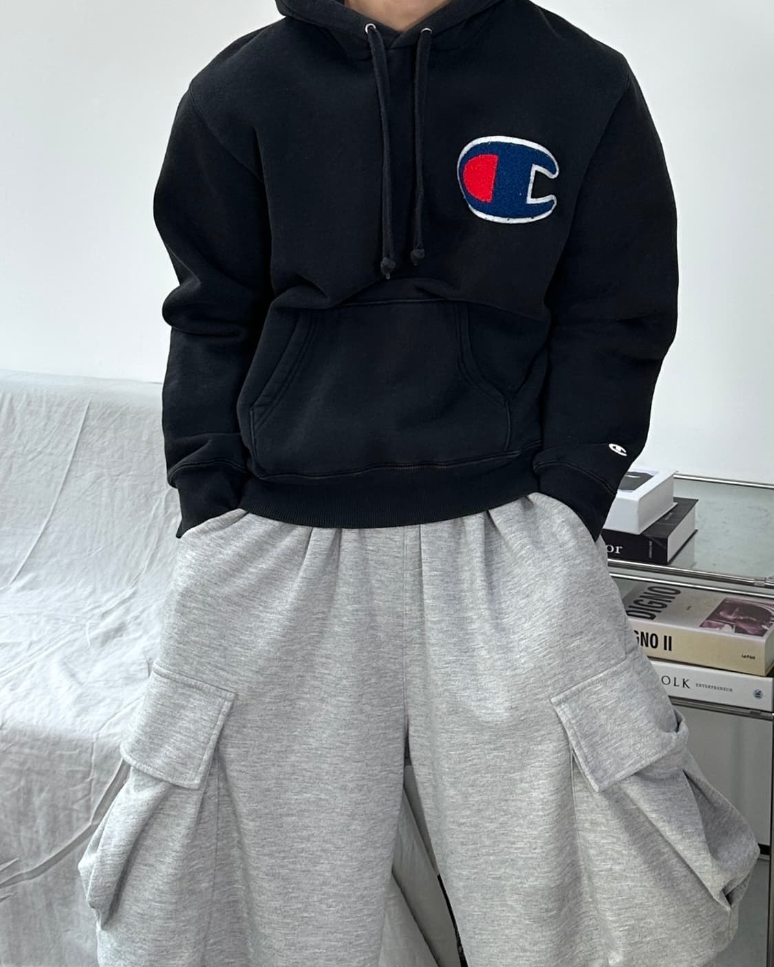 챔피온 블랙 빅C로고 후드티 L 상품이미지1