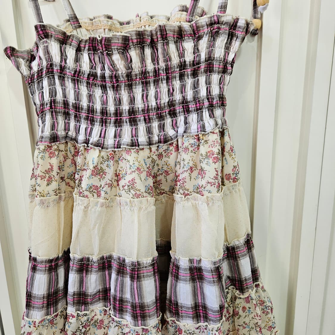 체크 플라워 패치워크 레이어드 원피스 상품이미지3