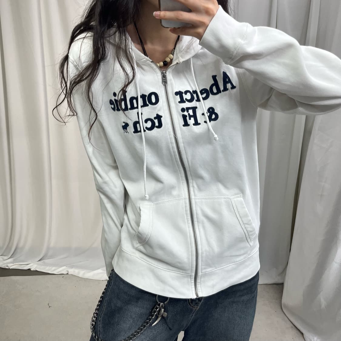Abercrombie white hood zip-up  상품이미지3