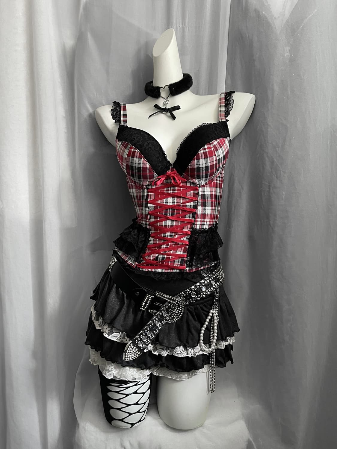 체크 레이스 코르셋 상품이미지1