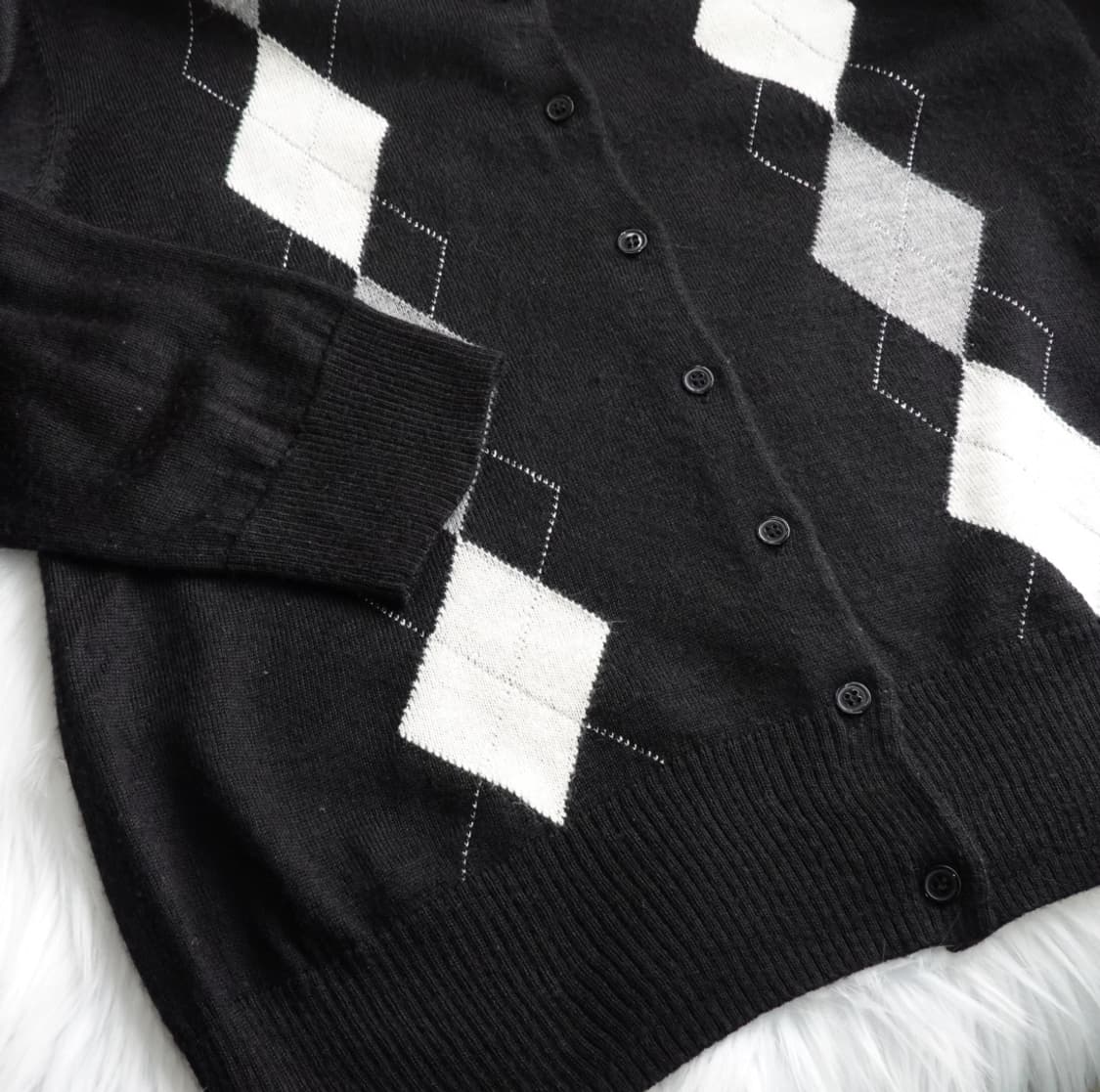 아가일 패턴 니트 가디건 블랙 1894 상품이미지6