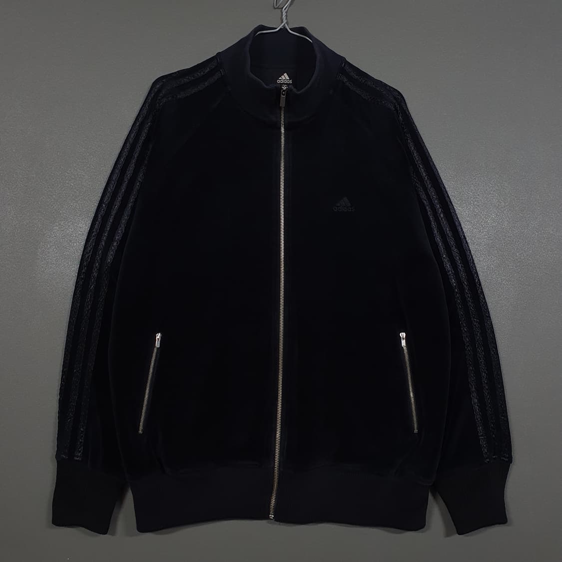 XL (105) 아디다스 유로파 벨벳 벨루어 트랙탑 삼선 져지 자켓 블랙 상품이미지1