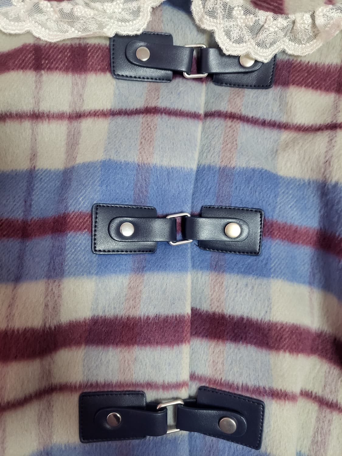 급처상태좋음!액시즈팜 세일러카라 레이스 체크 더플 코트 자켓 리즈리사st 상품이미지5