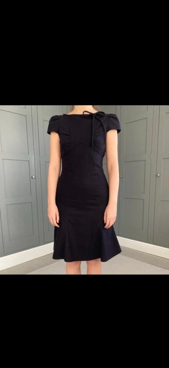 플로움스타일 미디드레스 리본 퍼프 머메이드 미디 원피스 하객룩데이트 상품이미지1