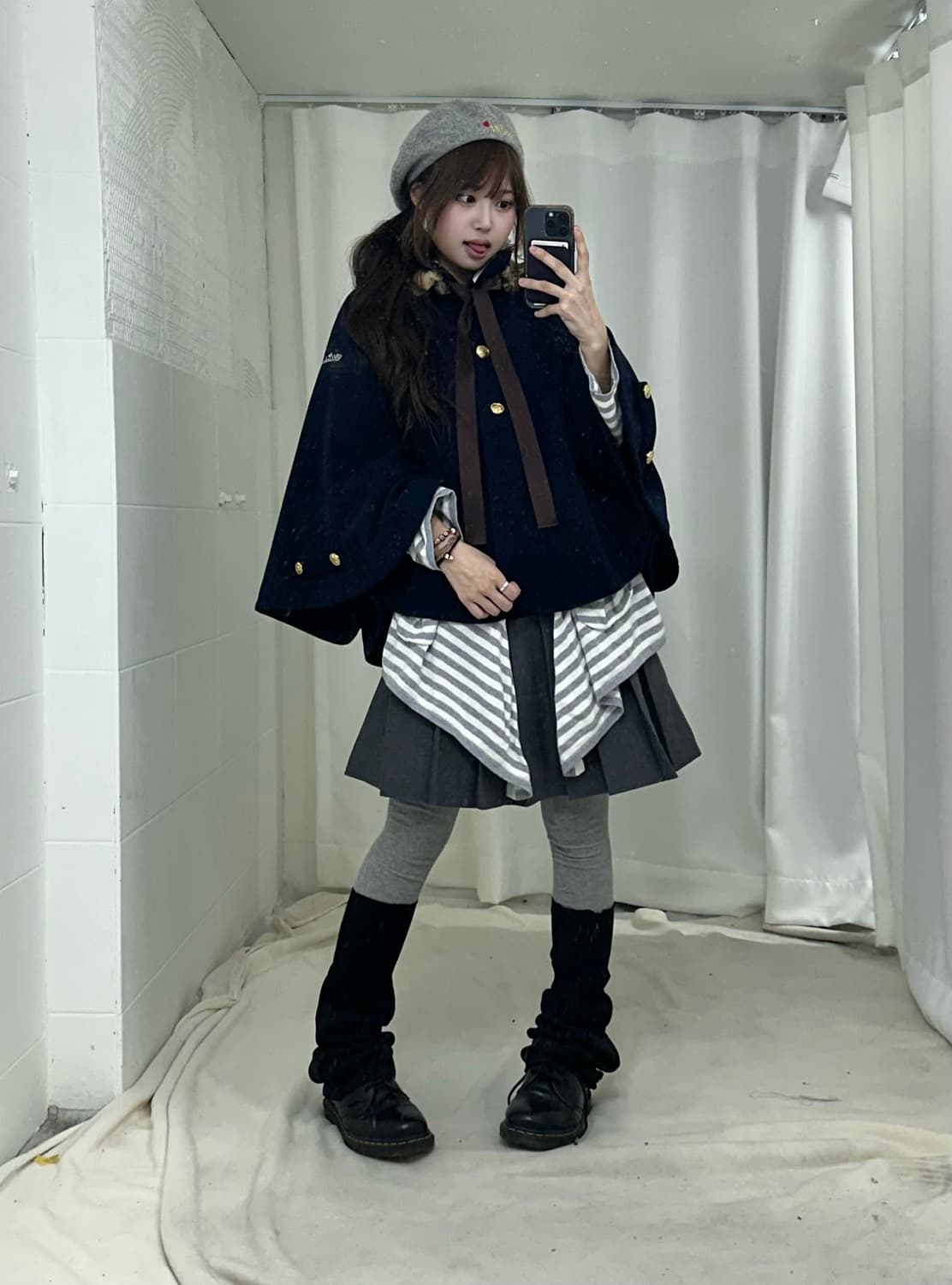 데일리 네이비 갸루 니혼진 케이프코트 프레피 코디세트 상품이미지1