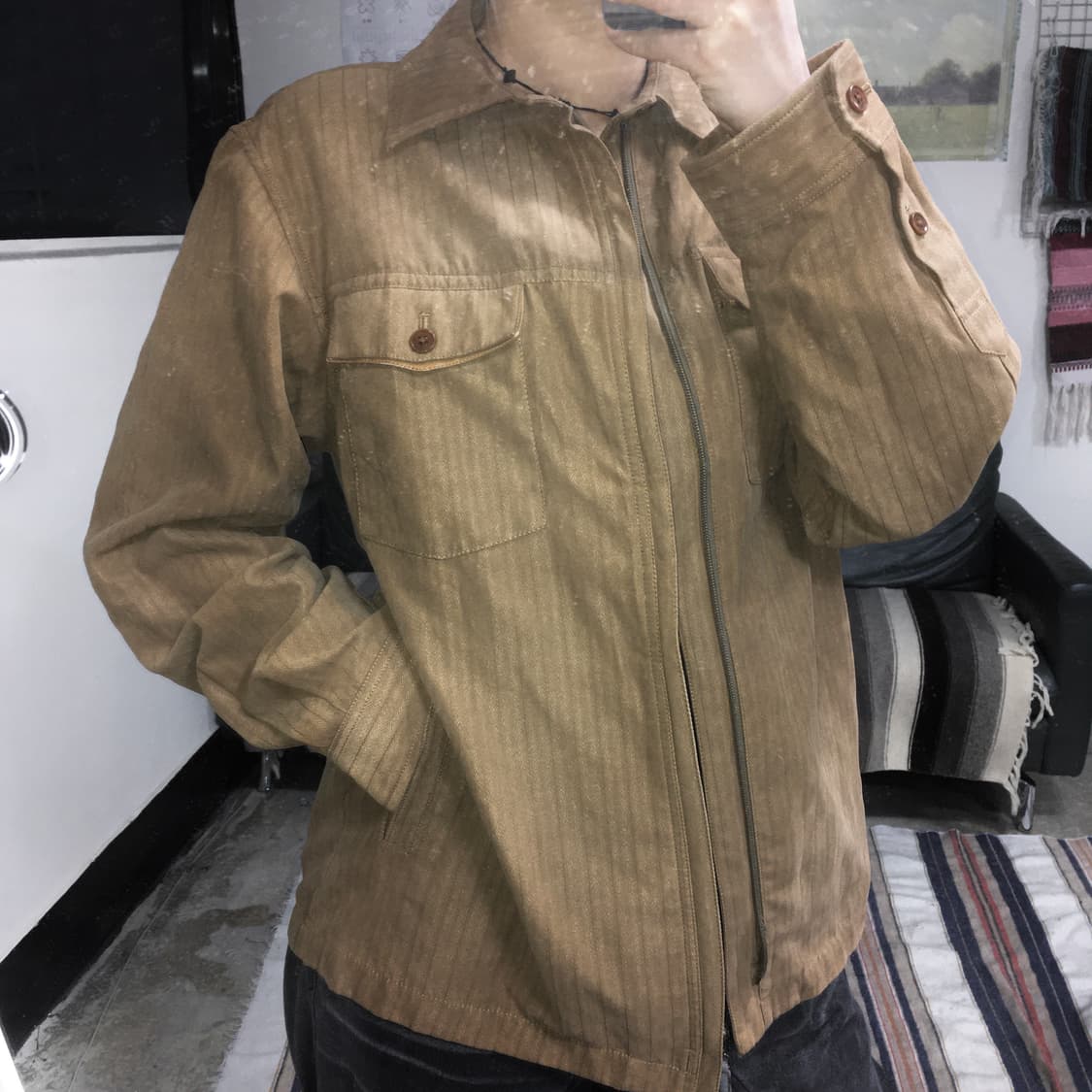 투티/0254 NADES 일본 빈티지 브라운 자켓 헤링본 패턴 가죽포켓 상품이미지2