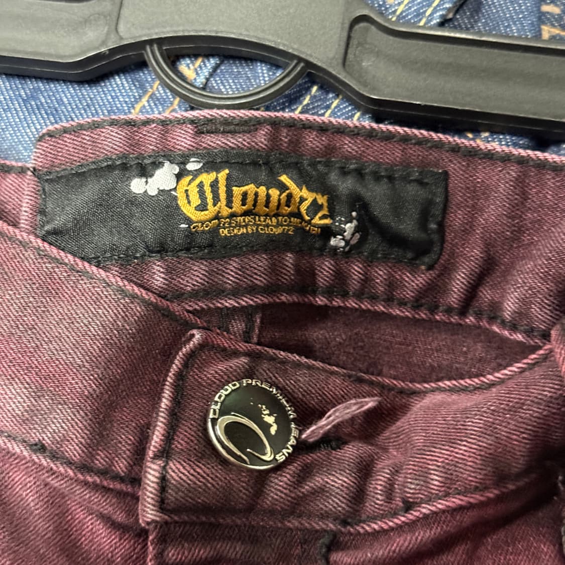VTG 빈티지 락 , 고스 펑크 멀티 스컬 레더 패치 바이커 데님 팬츠 상품이미지7