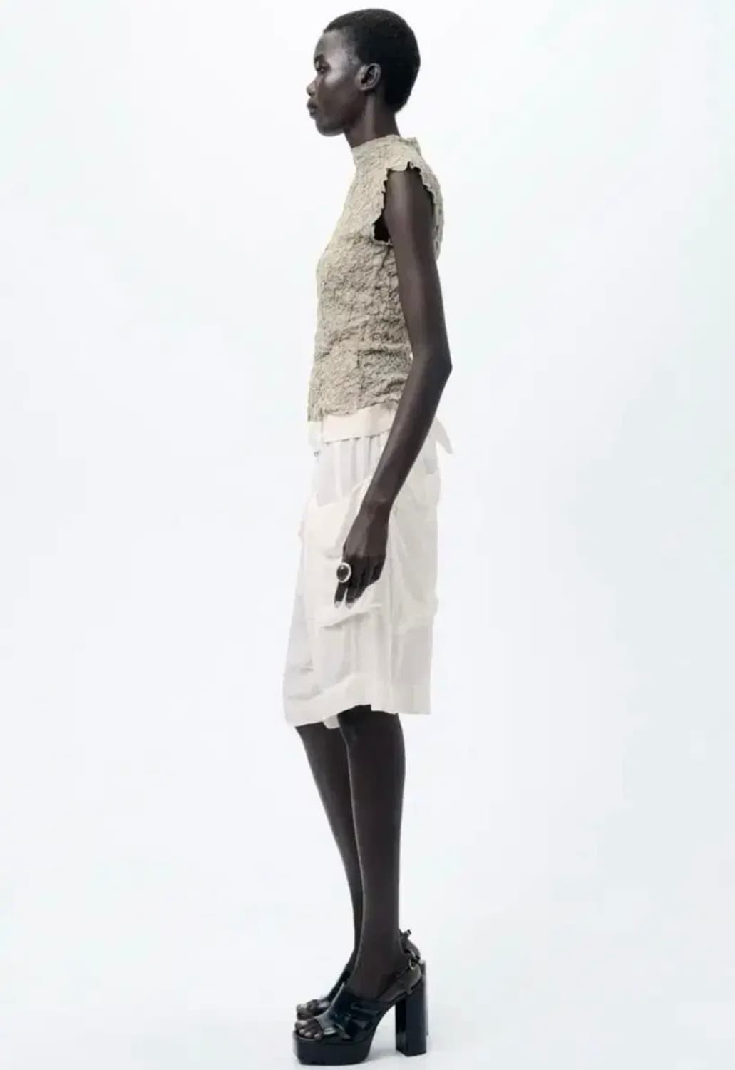 ZARA 자라 링클 이펙트 니트 탑, 자라 캡소매 티셔츠, 자라 링클 탑 상품이미지5