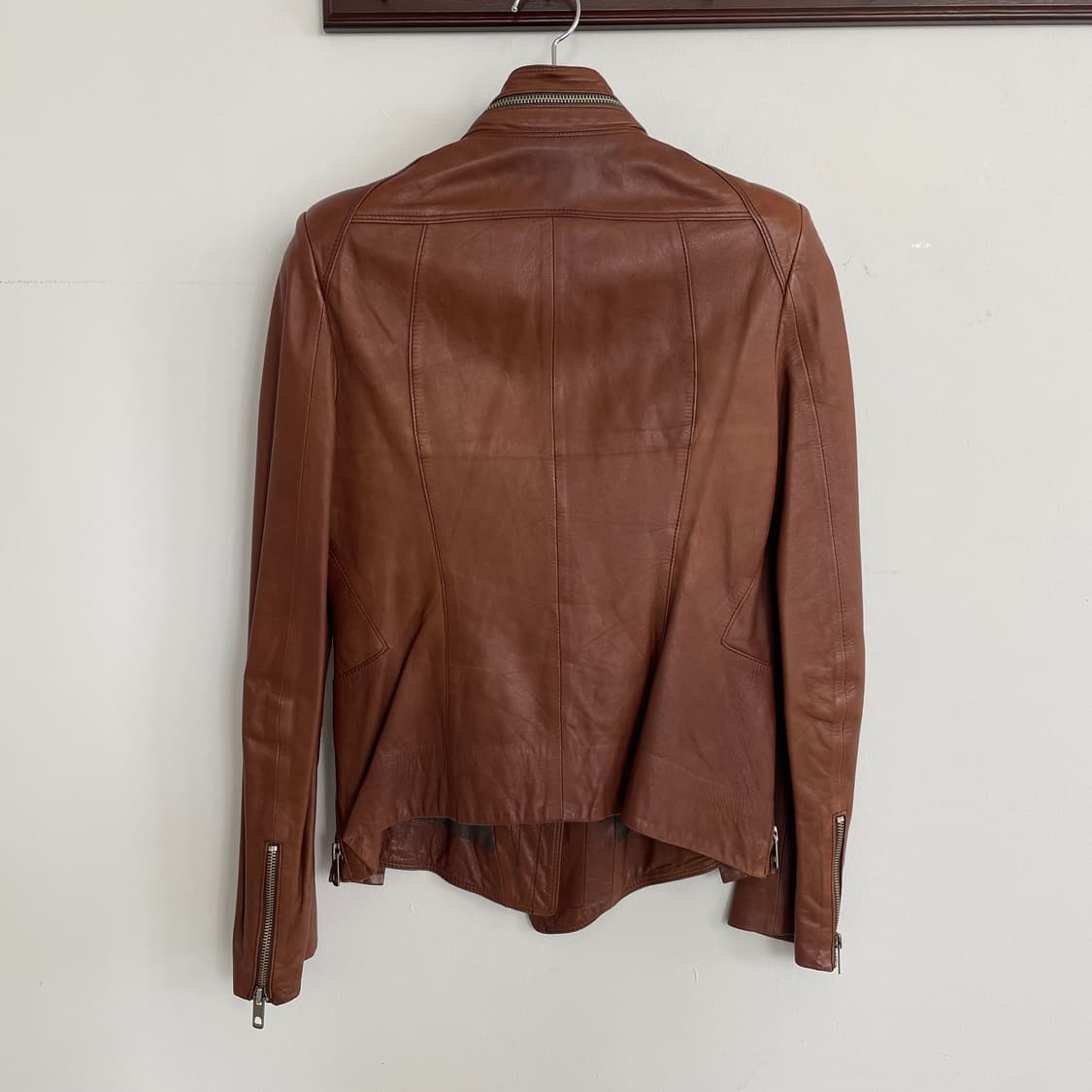 시스템 레더 자켓 지퍼 슬리브 스냅 버튼 디테일 브라운 y2k 펑크 상품이미지4