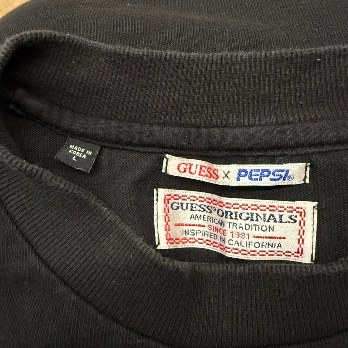 [정품/L] 게스 X 펩시 콜라보 블랙 긴팔티셔츠 b19 상품이미지5