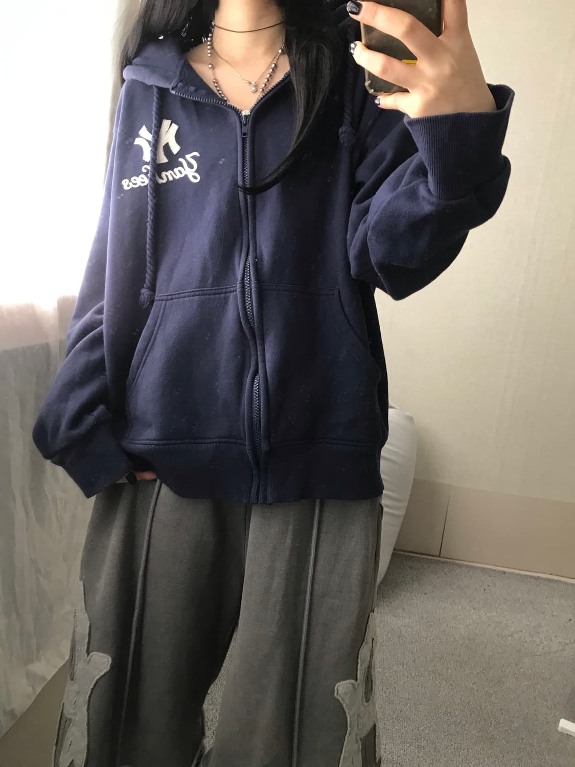 마제스틱 네이비 오버핏 양키스 후드집업 상품이미지7