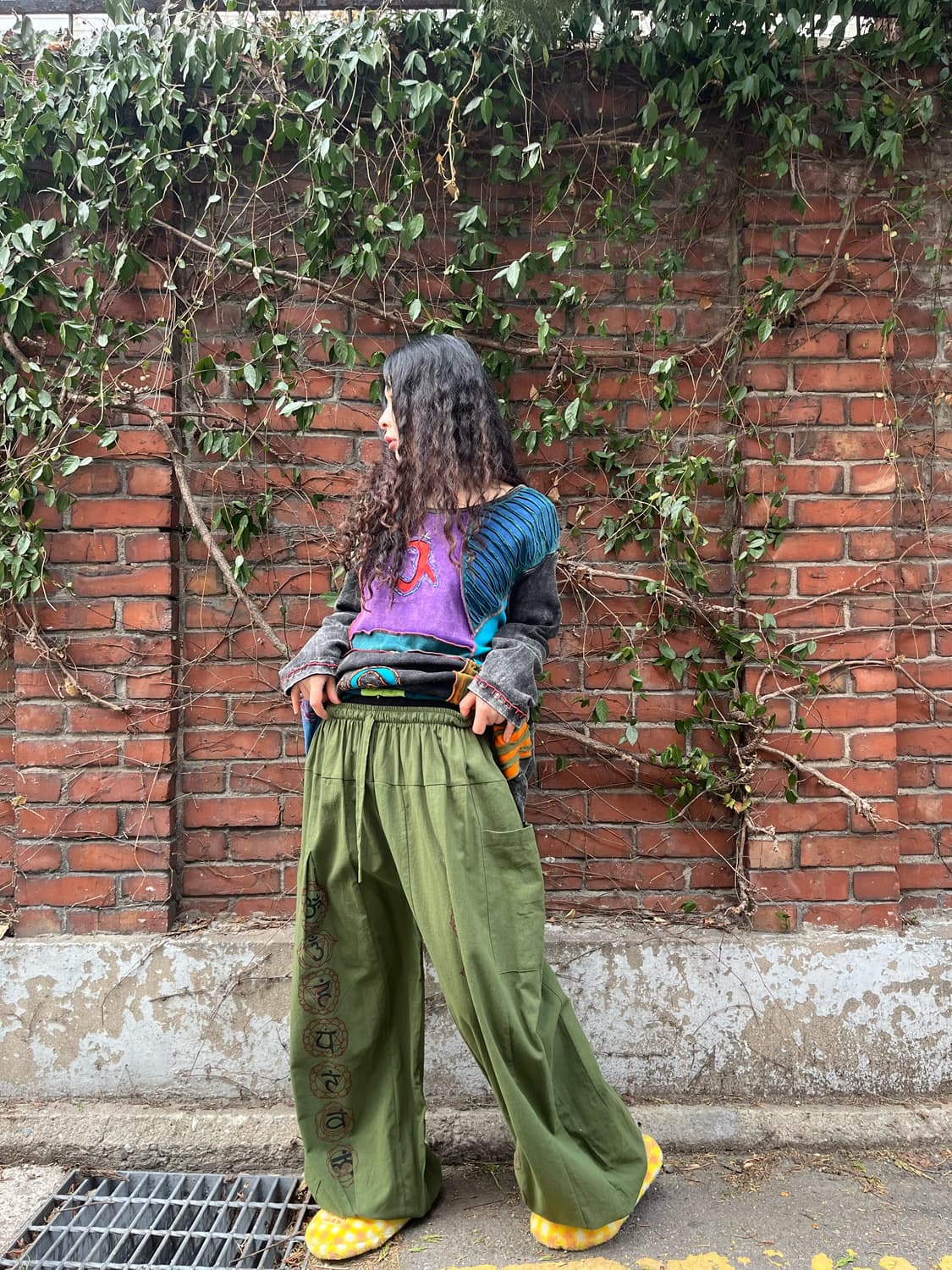 카키 그린 히피 문양 벌룬 팬츠 상품이미지3