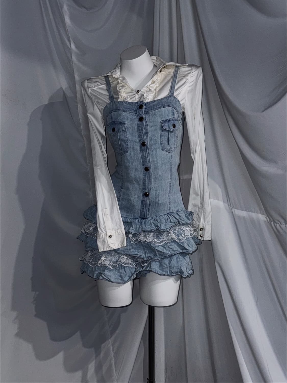 스터드 데님 화이트 캐주얼 히메 갸루 펑크 코디세트 상품이미지2