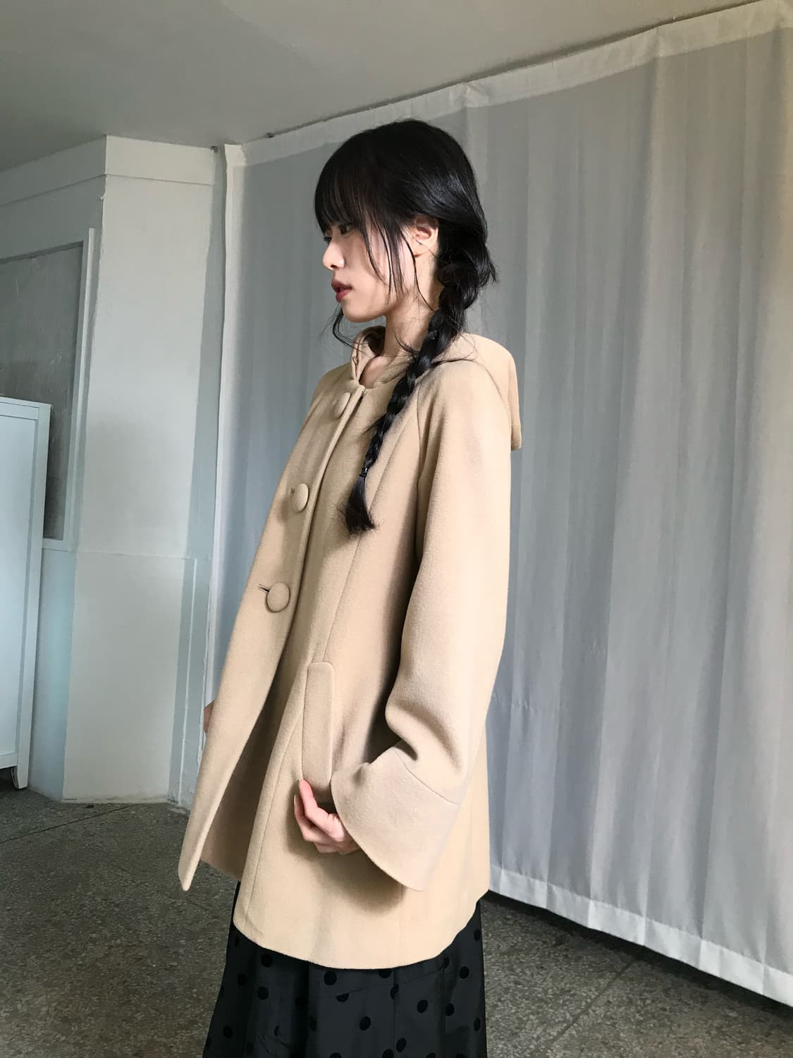 카멜 후드 하프 코트 상품이미지2